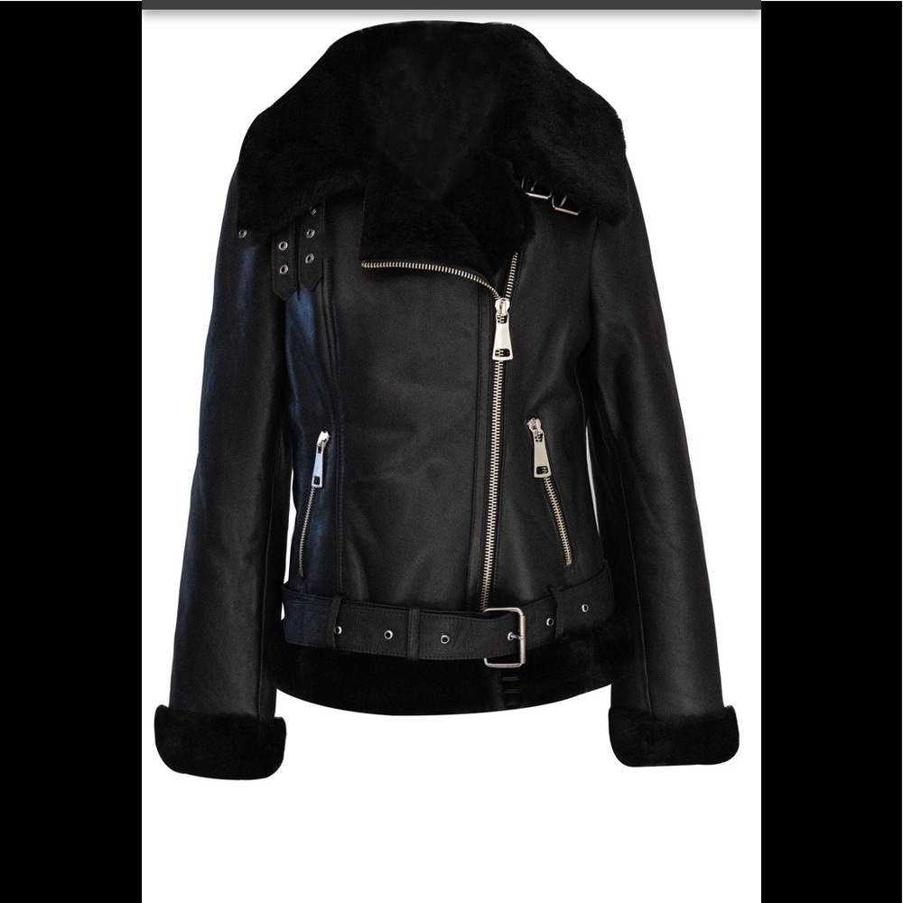 Sheepskin shearling leather winter bomber jacket